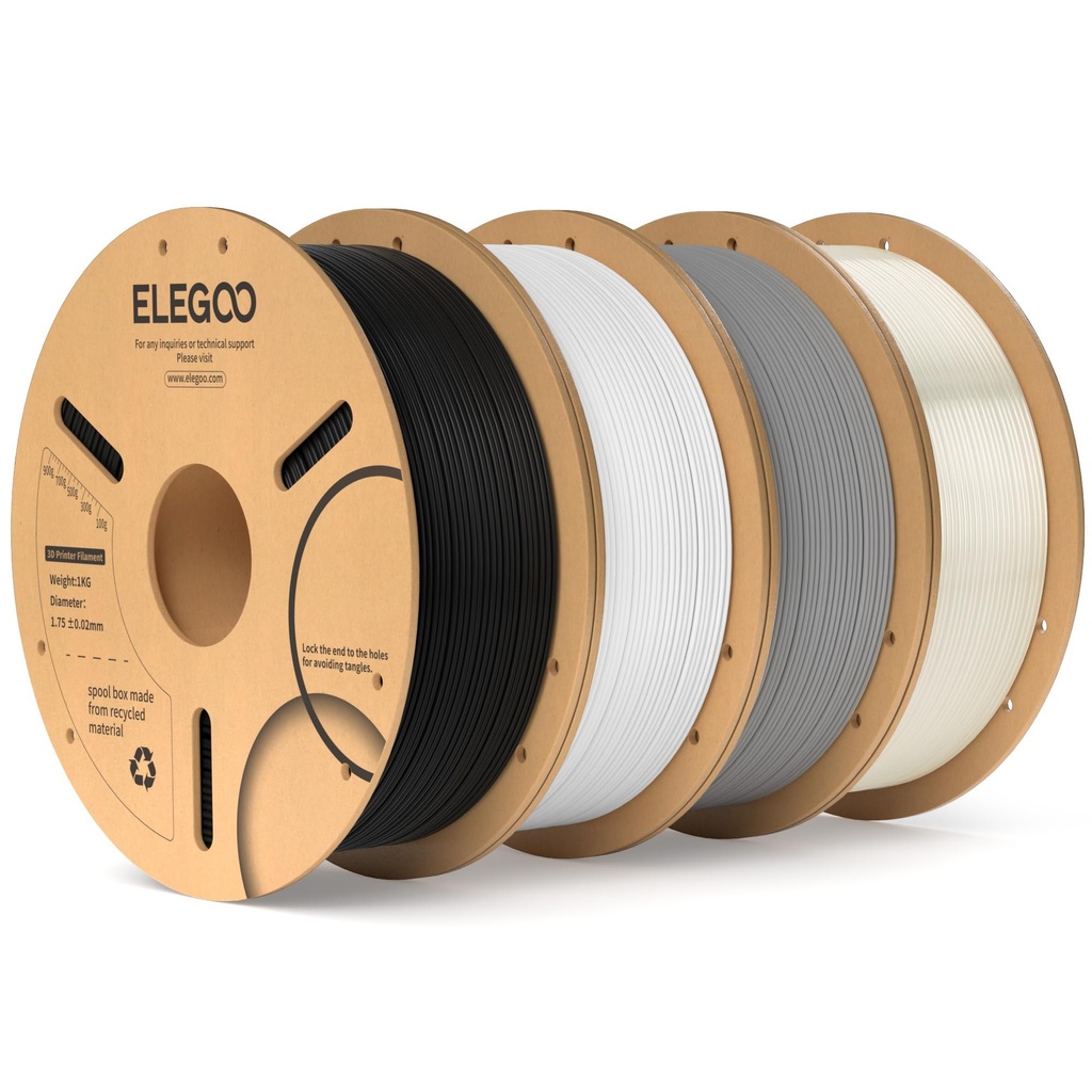 ELEGOO Filamento PLA 1.75mm Paquete 4KG, filamento para impresora 3D a granel con precisión dimensional +/- 0.02mm, paquete de 4 carretes de 1 kg en cartón (2.2 lbs) Compatible con la mayoría de