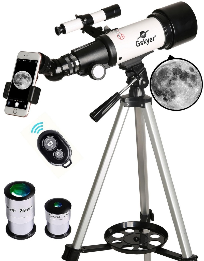 Gskyer Telescopio, 2.756 in Apertura 15.748 in AZ Mount Astronómico Telescopio de refracción para niños principiantes - Telescopio de viaje con bolsa de transporte, adaptador de teléfono y control remoto inalámbrico. 