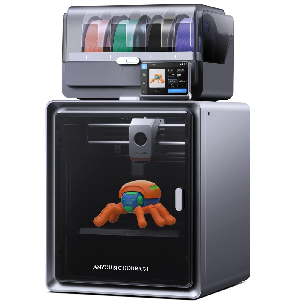 Impresora 3D multicolor Anycubic, Kobra S1 Combo estructura Core XY estable con impresión sellada de alta precisión 600mm/s de alta velocidad autocalibración ideal para precisión y eficiencia 24.9 cm 