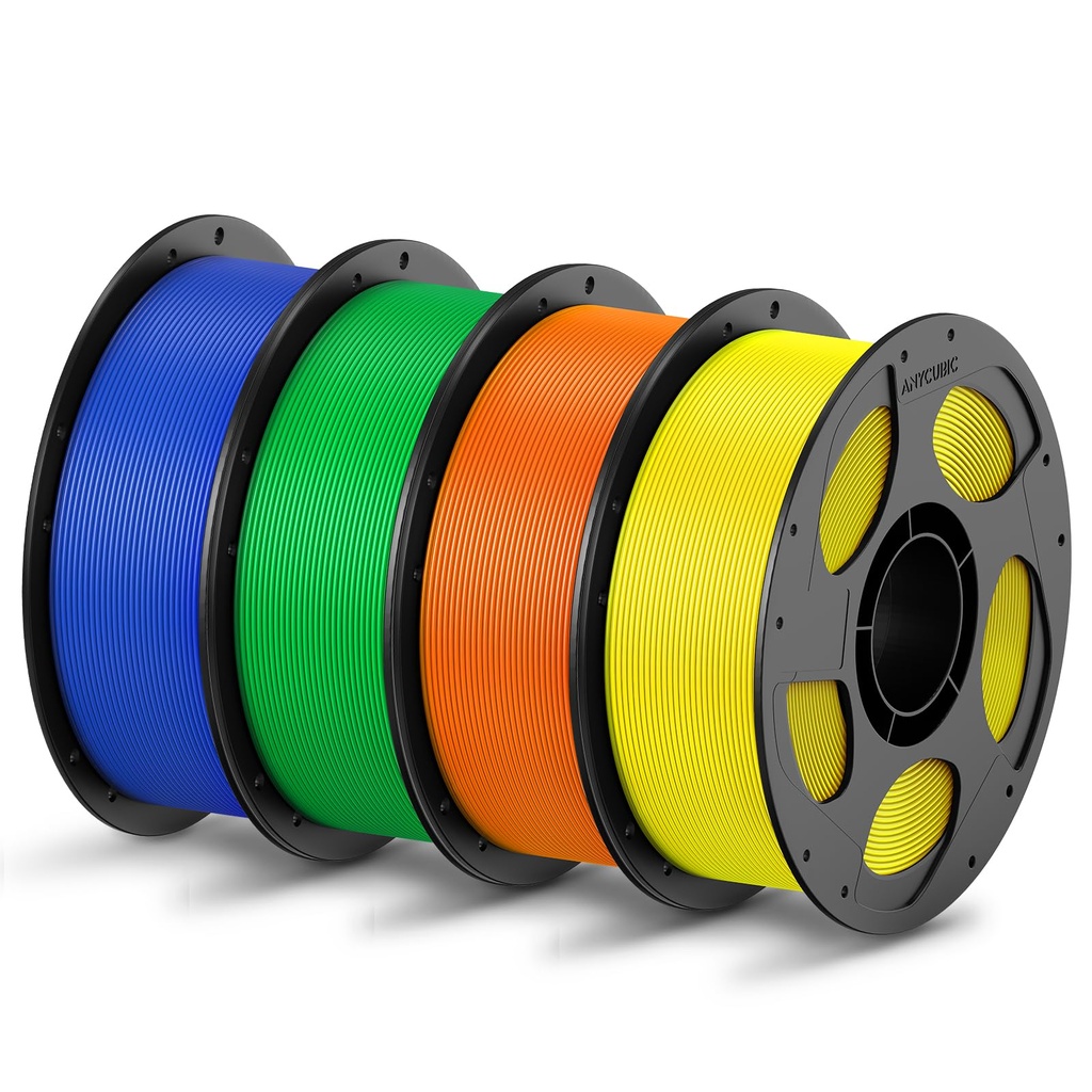 ANYCUBIC Paquete de filamento PLA de 1.75mm, filamento PLA para impresión 3D de 1.75mm, precisión dimensional +/- 0.02mm, carrete reutilizable de 1KG (2.2 lbs), 4KG azul + verde + naranja + amarillo 