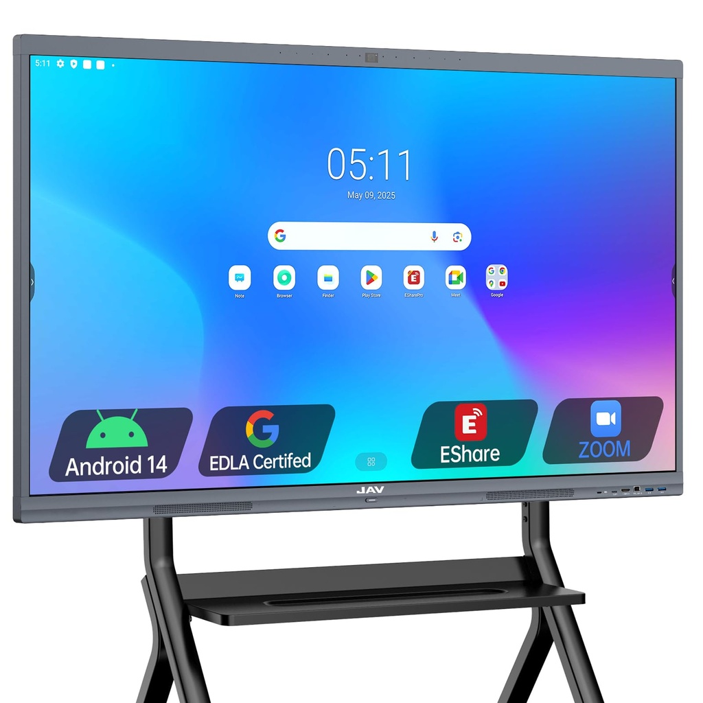 JAV Pizarra blanca interactiva para aula, oficina, hogar, 4K UHD 8+128GB pantalla táctil Smartboard con sistema operativo Android con licencia EDLA integrado y ecosistema de aplicaciones abiertas, Wi-Fi y Bluetooth 