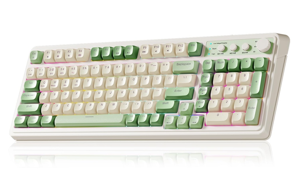 AULA Teclado Gaming S99, Teclados de Computadora Inalámbricos, Tri-Mode Bluetooth/2.4GHz/USB-C Teclado Cremoso Personalizado con Teclado Numérico, Perilla Multimedia con Retroiluminación RGB Teclado 