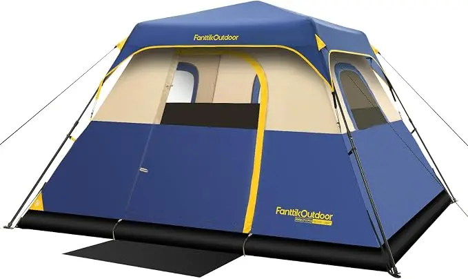 FanttikOutdoor Tienda de campaña para 4 personas, instalación instantánea en 60 segundos con lluvia y resistente al viento, portátil, con bolsa de transporte para camping familiar y senderismo, ventilación mejorada, azul marino 
