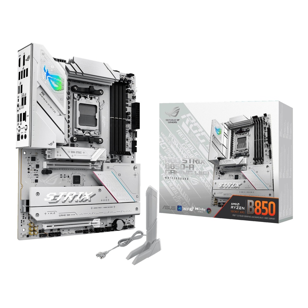 ASUS ROG Strix B850-A Gaming WiFi AMD AM5 B850 ATX Placa base 14+2+2 etapas de potencia, DDR5 AEMP, LAN 2.5G, WiFi 7 con antena Q, 4X M.2, PCIe® 5.0, USB 20Gbps tipo C, AI Networking II, ASUS AI