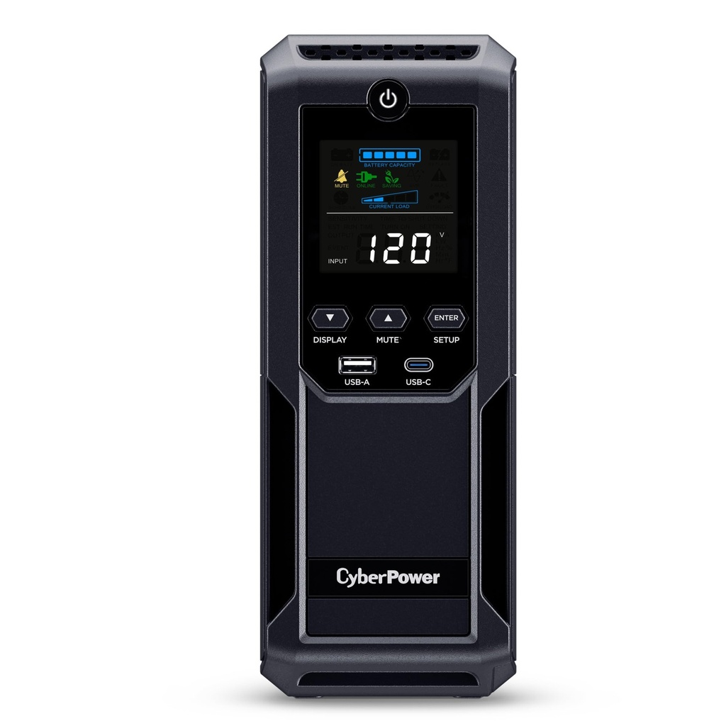 CyberPower CP1500AVRLCD3 Sistema UPS LCD inteligente, 1500VA/900W, 12 tomas, 2 puertos USB, AVR, mini torre, negro