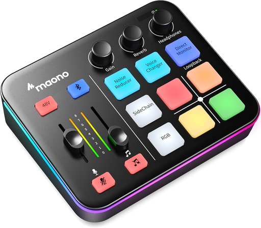 [ADIO-00009470] MAONO Gaming Audio Mixer, Audio Interface with Pro-preamp, RGB, Bluetooth, 48V Phantom Power for Live Streaming, Podcasting, Content Create, Gaming MaonoCaster G1 NEO (BLACK)