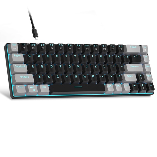 [TCL-00012364] MageGee MK-Box - Teclado mecánico portátil 60% para juegos, retroiluminación LED, compacto, 68 teclas, mini teclado de oficina con cable con interruptor rojo para Windows portátil, PC, Mac, negro y