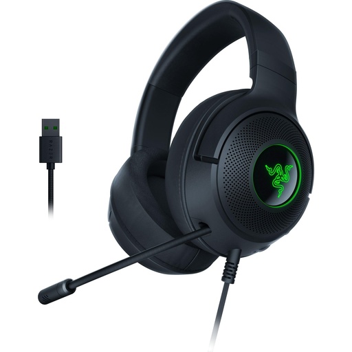 [ADF-00010060] Razer Kraken V3 X Auriculares USB con cable para juegos: construcción ligera, controladores Triforce de 1.575 in, micrófono cardioide HyperClear, sonido envolvente 7.1, iluminación Chroma RGB, color