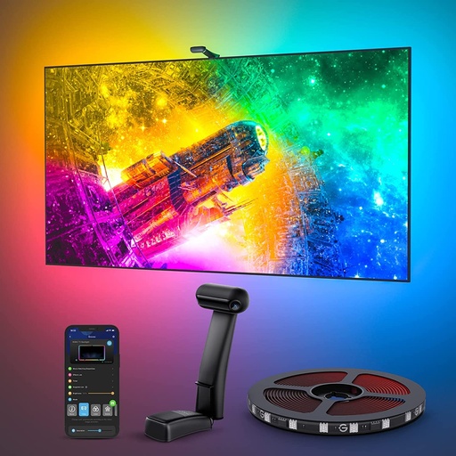 [ILU-00012712] Govee Envisual - Retroiluminación LED T2 para TV con cámaras duales, tira de luces LED RGBIC Wi-Fi de 11.8 pies para televisores de 55 a 65 pulgadas, cuentas de luz de doble tira, para decoración del