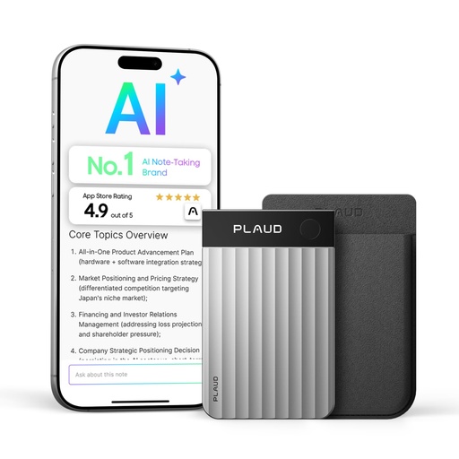 [PR-00034] Plaud Grabadora de voz Note Pro AI, transcribe y resume con IA, control de aplicaciones, tomador de notas para reuniones y llamadas, admite 112 idiomas, ultra delgado con pantalla InstantView, estuche 