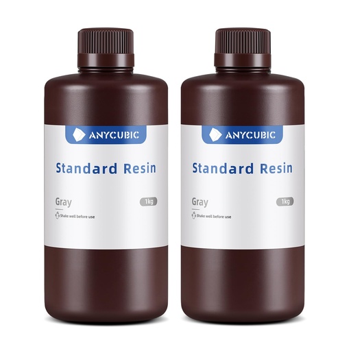 [RESI-00012931] ANYCUBIC - Resina de curado UV de 405 nm para impresión 3D SLA y LCD, alta precisión, (color gris, 2 unidades de 35.27 oz cada una) 