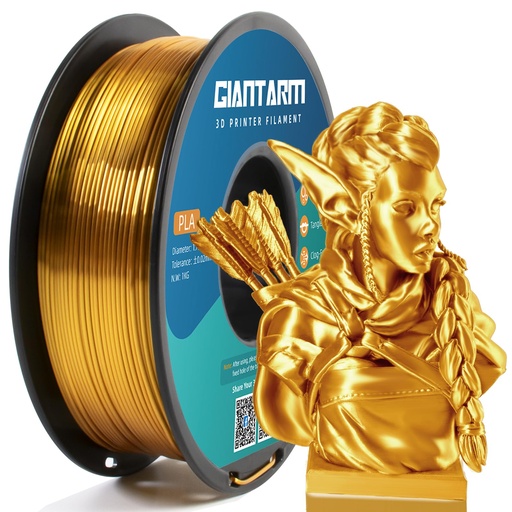 [PR-00041] GIANTARM Filamento para impresora 3D, filamento PLA de seda dorada, carrete de 1Kg (2.2lbs), precisión dimensional de 1.75mm +/- 0.03mm, filamento para impresión 3D Color oro 