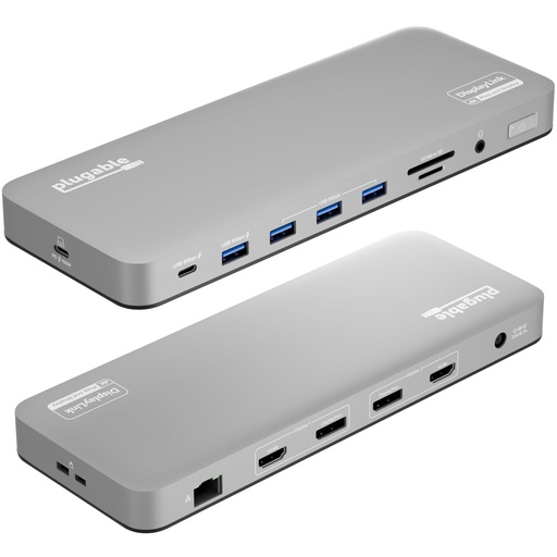 [EAL-00013236] Estación de acoplamiento Plugable USB C para portátil, monitor dual 4K 60Hz para Apple Mac M1/M2/M3/M4/M5, 2X HDMI o DisplayPort para MacBook, Dock de carga de 100W DisplayLink, se requiere 