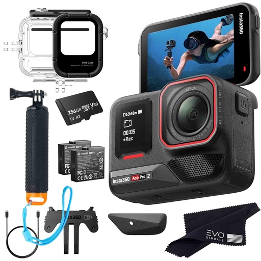 [PR-00050] Insta360 Ace Pro 2 - Paquete de buceo - Cámara de acción impermeable 8K diseñada conjuntamente con Leica, sensor insignia de 1/1.3 pulgadas, 8K30, pantalla abatible de 2.5 pulgadas | Incluye funda de buceo, agarre de mango flotante (256 GB)