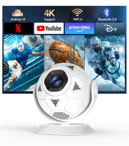 [PR-00079] Magcubic Mini proyector con temática de fútbol 2026, proyector portátil con WiFi 6 y Bluetooth 5.4, soporte 4K, Keystone automático, rotación de 180°, proyector inteligente Android 14 para cine
