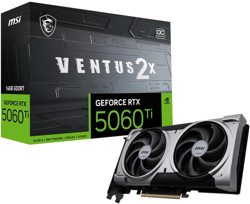 [PR-00094] MSI Gaming RTX 5060 Ti 16G Ventus 2X OC Plus Tarjeta gráfica (16GB GDDR7, 128 bits, Rendimiento extremo: TBA MHz, DisplayPort x 3 2.1a, HDMI 2.1b, Arquitectura NVIDIA Blackwell) 