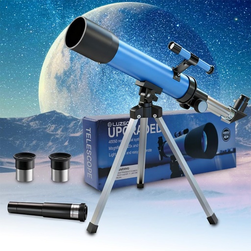 [PR-00191] Telescopio para niños de 1.969 in, 100 aumentos, telescopio para principiantes con trípode, 2 oculares y alcance de búsqueda, regalo educativo STEM para niños y niñas de 6 a 12 años, telescopio portátil para niños para astronomía 