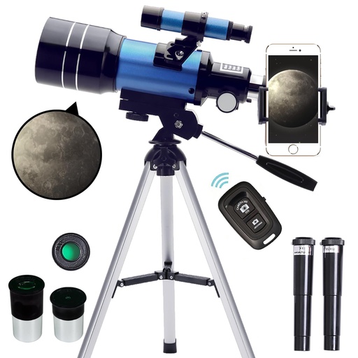 [PR-00195] ToyerBee Telescopio para adultos y niños, 70mm de apertura (15X-150X) telescopios refractores portátiles para principiantes de astronomía, telescopio profesional de viaje de 300mm con adaptador para