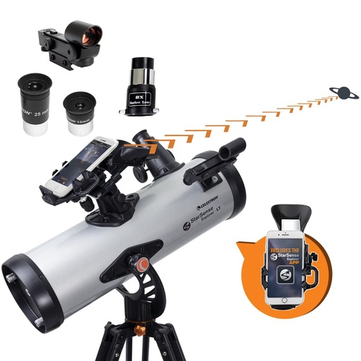 [PR-00227] Celestron StarSense Explorer LT 114AZ Telescopio Habilitado para Aplicación – Reflejo Newtoniano de 114mm con Base para Smartphone y Aplicación StarSense – Compatible con iPhone y Android – Fácil de