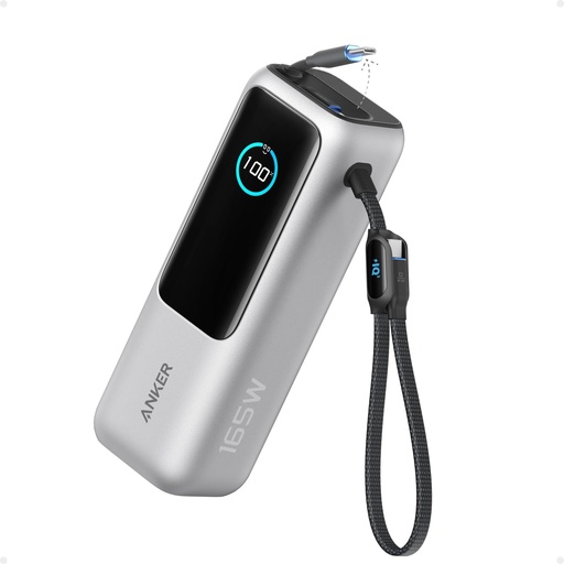 [PR-00316] Anker - Batería portátil para laptop de 25,000 mAh con tres puertos USB-C de 100 W, cables retráctiles incorporados, aprobado para vuelos, para iPhone serie 17/16, MacBook, Samsung y más 