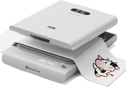 [PR-00396] SCULPFUN H1 Máquina de prensa térmica automática para camisetas, 3 niveles de presión ascendente ajustable de hasta 176 libras, placa calefactora de 15 x 15 pulgadas, transferencia de calor para DTF, sublimación, vinilo, control de temperatura, panel táctil 