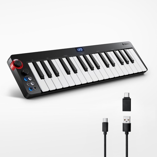 [ADIO-00011740] Donner - Controlador de teclado MIDI USB y 32 miniteclas, N-32, con pantalla, secuenciador, acorde y efectos de curva de sonido mediante joystick iluminado, para Mac/PC, software de producir música